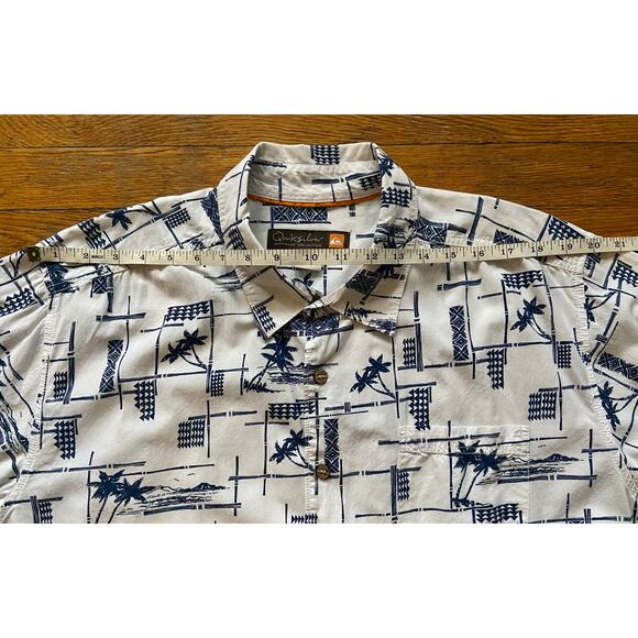 QUIKSILVER Waterman Collection White/Blue Tropical Button Down Shirt sz XL - Picture 8 of 9